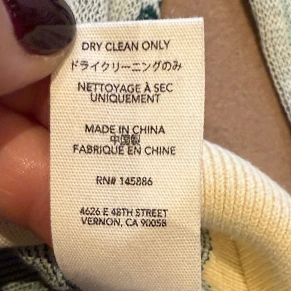 THE GREAT. Striped Knit Sweater in Cream and Green - Picture 4 of 5